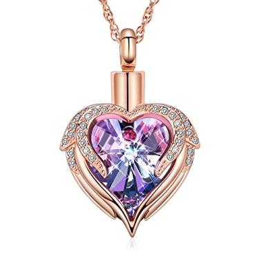 Imagem de shajwo Joias de cremação Colar de urna de coração com asa de anjo para cinzas para mulheres pingente de cinzas de animais de estimação humano memorial, Aço inoxidável, aço inoxidável