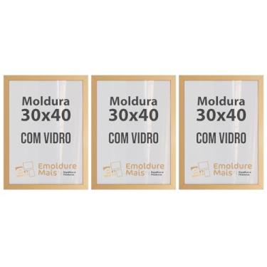 Imagem de Kit 3 Molduras de Madeira Para Folhas Documentos de 30cm x 40cm com Vidro Quadros Decorativos Porta Retrato de Parede Foto Fotografia Poster Imagem de Arte Diploma (Dourada)