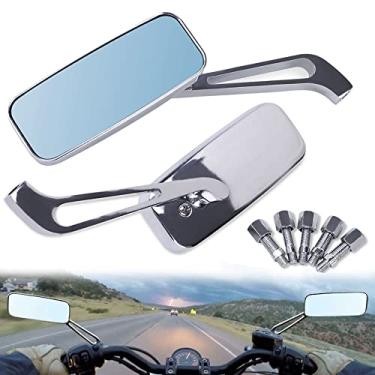 Imagem de OUMURS Espelho retrovisor de motocicleta 8 mm/10 mm retangular cromado quadrado convexo vidro azul fumo espelhos laterais do guidão, adequado para Harley Honda Suzuki ATV Scooter Bobber Cruiser