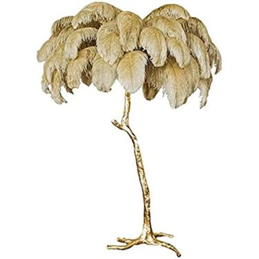 Imagem de Abajur de pena de avestruz natural, abajur de resina para sala de estar, estilo nórdico roxo claro, luminária de pé de resina, abajur de árvore alta para sala de estar, 35 penas, camelo
