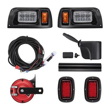 Imagem de kemimoto Kit de luz LED de carrinho de golfe DS Deluxe compatível com Club Car DS 1993-Up, kit de luz legal de rua de 12 V, farol de LED atualizado e lanterna traseira com seta interruptor de luz de perigo, buzina, pastilha de freio