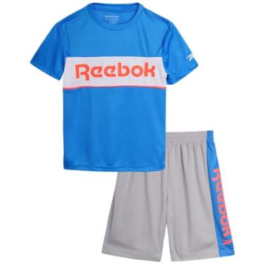 Imagem de Reebok Conjunto de shorts ativos para meninos – pacote com 2 camisetas de desempenho dry fit e shorts de academia (bebês/meninos), Azul elétrico, 4