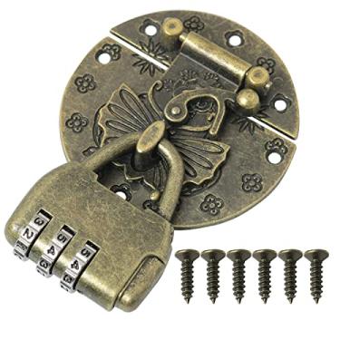 Imagem de SJZBIN Cadeado com senha vintage, bronze antigo, liga de zinco, ferrolho para caixa de joias, armário