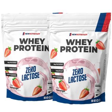 Imagem de Kit 2 Whey Protein Concentrado Zero Lactose Morango 900g NewNutrition-Unissex