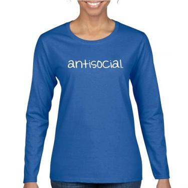 Imagem de Camiseta feminina antissocial manga longa engraçada humor introvertido pessoas sugam ficar em casa anti social clube sarcástico geek, Azul, GG