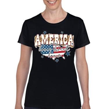 Imagem de Camiseta feminina America My Home Sweet Home 4th of July Stars and Stripes Pride American Dream Patriotic USA Flag, Preto, G