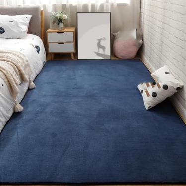 Imagem de Tapete de cor sólida para decoração de casa, tapete curto de pelúcia para sala de estar, tapete de chão para quarto infantil, almofada de encaixe para crianças, azul marinho, 140 x 200 cm, 5