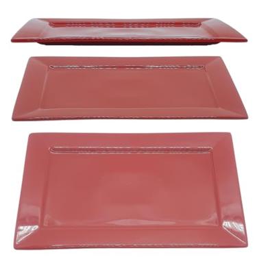 Imagem de Bandeja Travessa Servir Média - Porcelana Decorada Vermelha