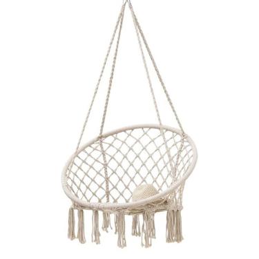 Imagem de Rede Cadeira de Balanço de Algodão Suspensa Varanda Quintal Teto Descanso Decoração Trançada Casa Jardim Sacada