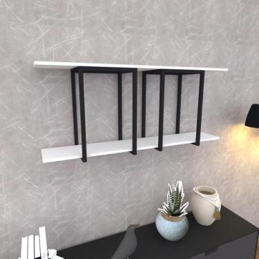Imagem de Prateleira Industrial Suspensa Estante Parede Nicho Branco Cozinha Escritorio Sala Quarto Infantil