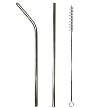 Imagem de Kit 2 Canudos de Aço Inox Duráveis Práticos e Bonitos com Escova para Limpeza Higiênico Reutilizável Metal Reto e Curvo