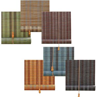 Imagem de persianas de bambu, persianas de bambu, taxa de sombreamento de 70%, persianas externas, tamanho personalizável, persianas de bambu, cortinas de enrolar com filtro solar, verde, cor de madei