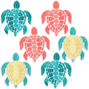 Imagem de HINZIC 6 peças de retalhos de tartaruga marinha, costura de praia de verão em apliques bordados, decorações verdes fofas do oceano Havaí para roupas faça você mesmo, jeans, mochilas, chapéus