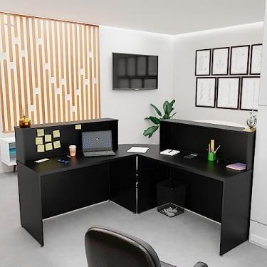 Imagem de Balcão Atendimento De Canto Em L Recepção Consultório 120x60 NetMobil (Preto)