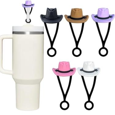 Imagem de Good Haus Chapéu de Cowboy Topper de palha para Stanley, chapéu de cowboy de silicone, capa de palha compatível com Stanley Cup 30 copo de 1,134 g, tampas de palha reutilizáveis à prova de poeira para