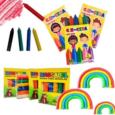 Imagem de 50 Massinha de Modelar e 50 Giz de Cera Colorido 5 Cores Vibrantes Material Escolar Crianças Brinquedo Menina Menino Lembrancinha