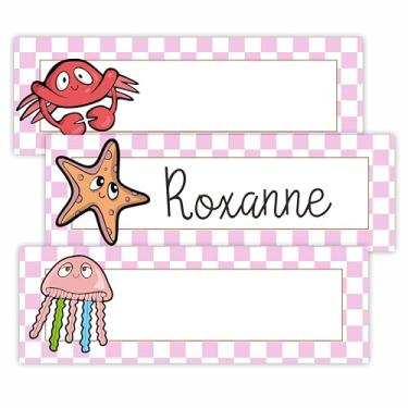 Imagem de Etiquetas de identificação 7,6 cm x 22,5 cm, animais marinhos oceânicos, 30 placas de nome autoadesivas multiuso, etiqueta de mesa, adesivos de armário para escola, sala de aula, eventos em grupo - A5