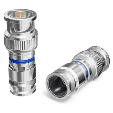 Imagem de Conector de compressão BNC para cabo coaxial RG6 â€“ Pacote com 4 â€“ Estrutura sólida com metais de â€“ Conectores BNC macho para CCTV, SDI, HD-SDI, siamesa, câmera de segurança