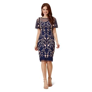 Imagem de Adrianna Papell Vestido curto feminino com contas, Azul marinho/Blush, 40