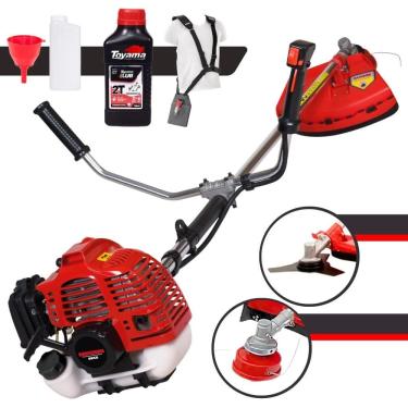 Imagem de Cortador de Grama À Gasolina Kawashima KW43L 52cc 1,7HP 2T Roçadeira Profissional Lateral Com Lâmina 3 Ponta e Carretel + Óleo Toyama 2T
