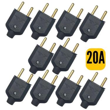 Imagem de Kit C/10 Unidades Plug Macho 2P 10A ou 20A - Radial, 20A 2P (Preto) - 