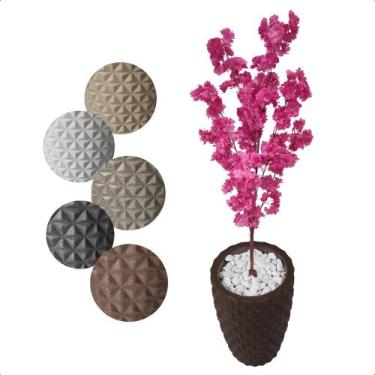 Imagem de Flor Cerejeira Pink Japonesa Arranjo Artificial Com Vaso de Decoração 