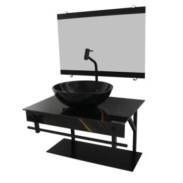 Imagem de Gabinete de vidro 60cm apx com cuba redonda mármore preto dourado - Cu