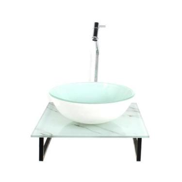 Imagem de Kit Cuba Vidro Redonda 10Mm Tampo Vidro 40Cm X 40Cm Mármore - Cubas E 