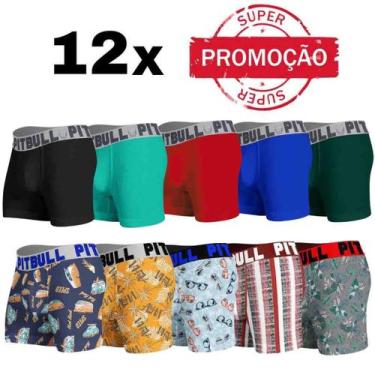 Imagem de Kit Com 12 Cuecas Boxer Box Masculina Adulto Pitbull Atacado, Variadas