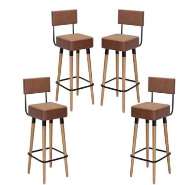 Imagem de Kit 04 Bancos Banquetas Pés Palito Barcelona material sintético Café -