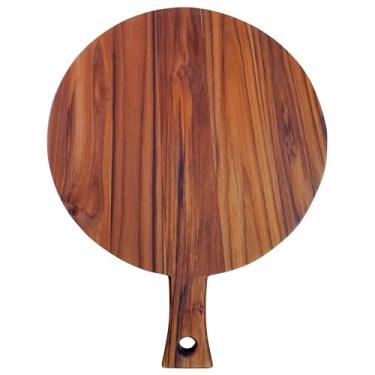 Imagem de KIAGA, Tábua para Pizza Redonda com Cabo em Madeira Teca Maciça com Óleo Mineral Cor:NATURAL;Tamanho:25x34 CM