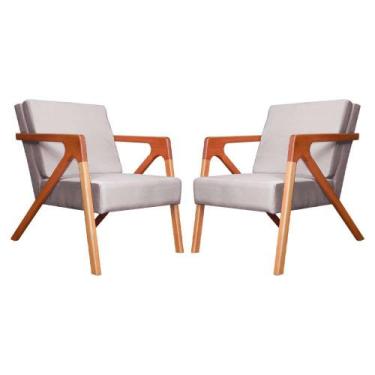 Imagem de Conjunto 2 Poltronas Monalisa Com Braços de Madeira Veludo Rose - LM D