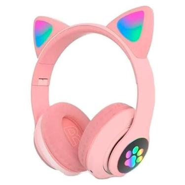 Imagem de Fone De Ouvido Orelha De Gatinho Rosa Bluetooth 5.0 - BTO28C - Lintian