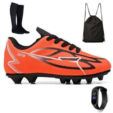 Imagem de Kit Chuteira Infantil Futebol Meninos Trava Campo Grama Natural + Moch