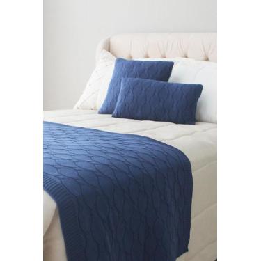Imagem de Peseira Tricô Trançada HomeBliss, Azul, Solteiro 150x70cms