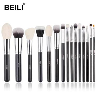 Imagem de Pincéis De Maquiagem Profissional BEILI 15 PÇS Delineador Sintético Pó