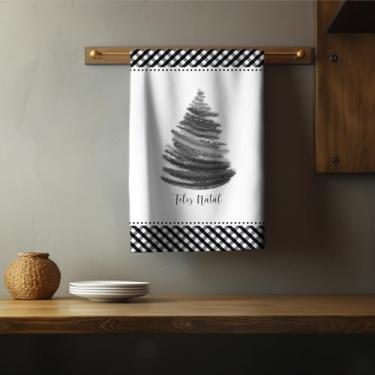 Imagem de Pano de Prato Cozinha Copa Atoalhado Natal Árvore Feliz Natal