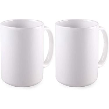 Imagem de Caneca de café branca em branco com sublimação simples, 425 g (pacote com 2) canecas de chocolate quente, canecas de cerâmica de cacau quente