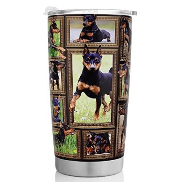 Imagem de Copo de copo de cachorro Pinscher miniatura com tampa à prova de derramamento Caneca de café gelado garrafa de água de aço inoxidável isolada 590 ml Copos térmicos para bebida fria