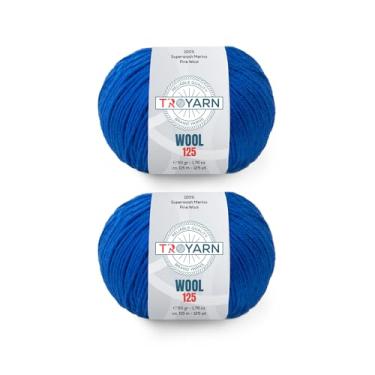 Imagem de Troyarn Lã 125 (pacote com 2 novelos) 100% lã fina de merino superwash peso penteado leve #3 fio macio de tricô e crochê para crochê e tricô (2 x 50 ml)/(2 x 125 jardas) (10930-azul sochi)
