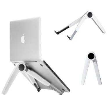 Imagem de Suporte para laptop MacBook para mesa e escritório, suporte ajustável, dobrável, portátil, iPad, notebook, durável, compacto, leve, ergonômico, com almofadas de silicone antiderrapantes (branco)