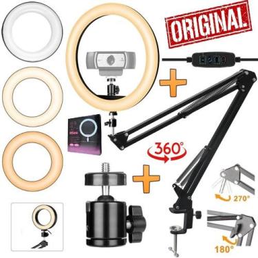 Imagem de Luz Led Ring Light Iluminador Suporte Braço Articulado De Mesa Webcam 