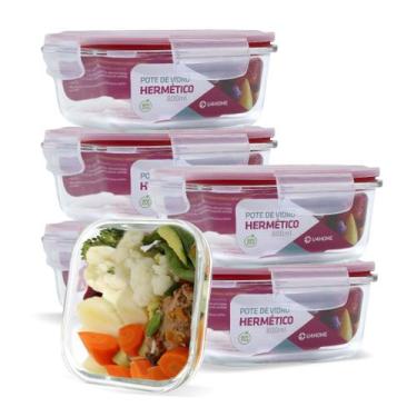 Imagem de Kit 6 Potes 800ml Vidro Hermético Marmita Tampa Plástico - U4home, Ver