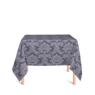 Imagem de Toalha de Mesa Quadrada em Tecido Jacquard Cinza Chumbo Medalhão Tradi