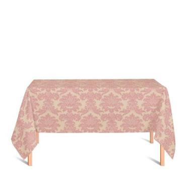 Imagem de Toalha de Mesa Retangular em Tecido Jacquard Rosa Envelhecido e Dourad