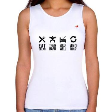 Imagem de Regata Feminina Eat, train, sleep, repeat - Foca na Moda, Branco, P