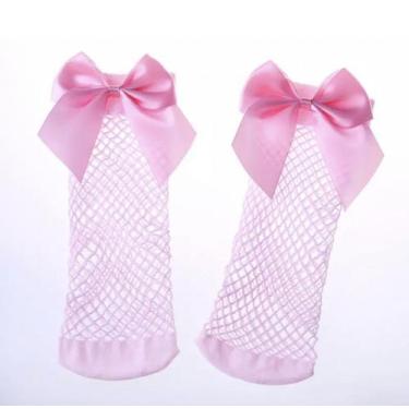 Imagem de Meia Arrastão 3/4 com laço Rosa - Joaninha Baby, Rosa
