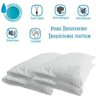 Imagem de Kit 04 Capas Protetoras Impermeáveis para Travesseiro 50x70cm Arrumadi