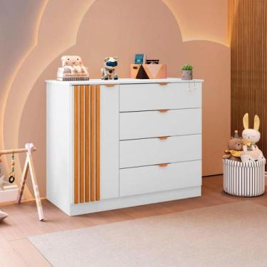 Imagem de Cômoda Infantil Ayla 1 Porta 4 Gavetas 100% MDF Branco - Phoenix Baby