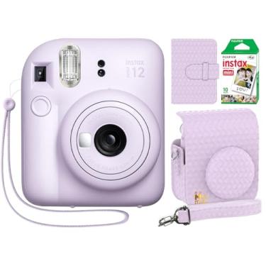 Imagem de Fujifilm Câmera instantânea Instax Mini 12 lilás roxo + capa minimalista personalizada + filme Fuji Instax 10 folhas e álbum de fotos